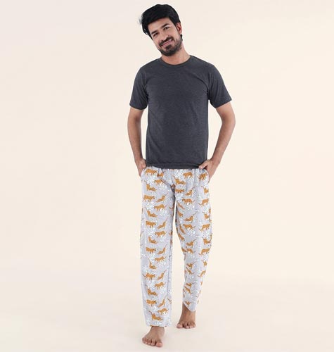 Men 2 Pieces Round Neck Printed Pure Cotton Night suit